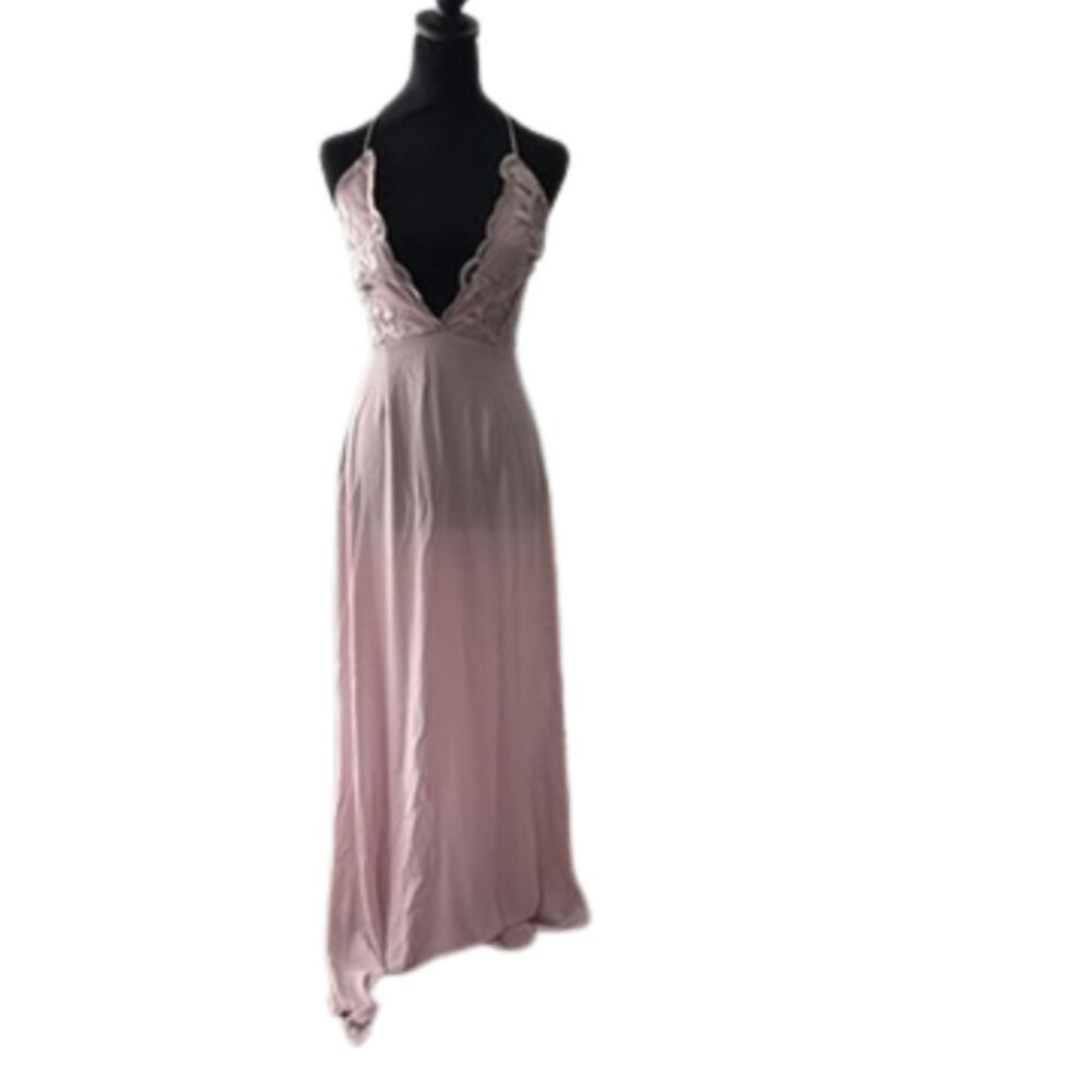 Lucy in the Sky Pink Backless Gown w/ Embroidered Lace Size Small